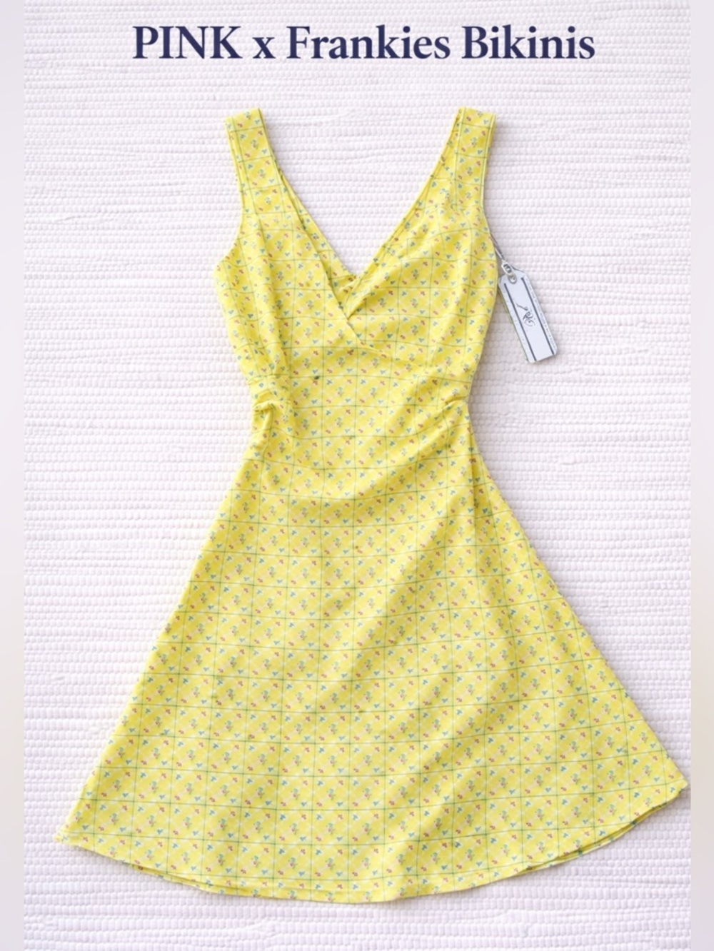 PINK x Frankies Bikinis Yellow Floral Mini Dress Slip Size XL NWT